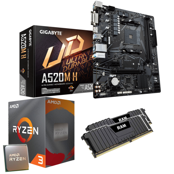 Kit d'évolution PC: GIGABYTE A520M H | AMD Ryzen 3 4100 4x 3.80GHz | 16Go DDR4